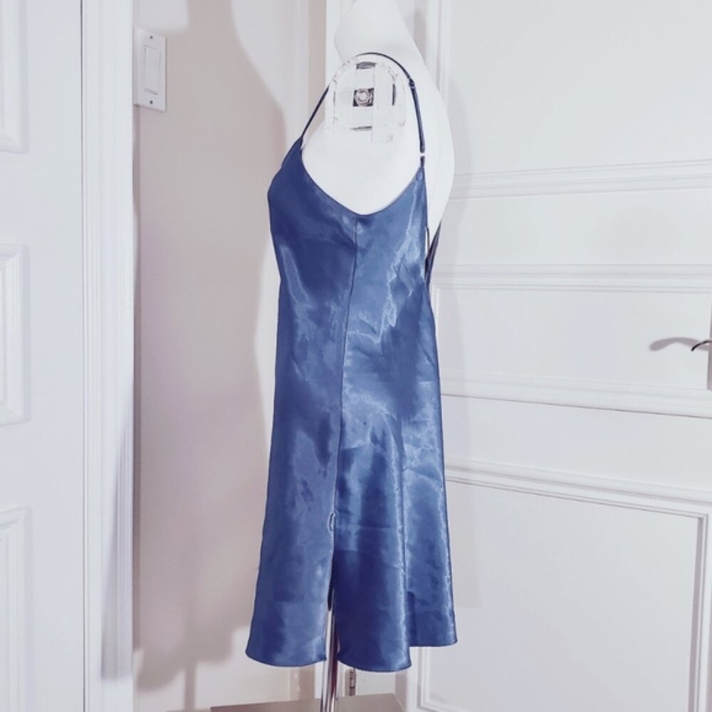 LA SENZA Steel Blue Satin Slip Dress with V String Low Back Detailing - Picture 6 of 16